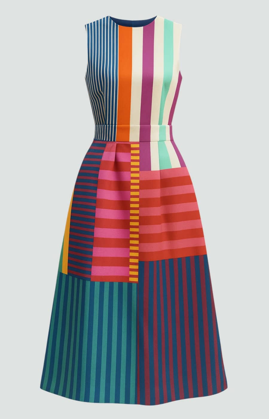 PALOMA | VESTIDO MIDI CON RAYAS ARTÍSTICAS