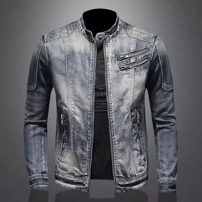 Chaqueta vaquera retro de hombre – cuello alto, estilo casual