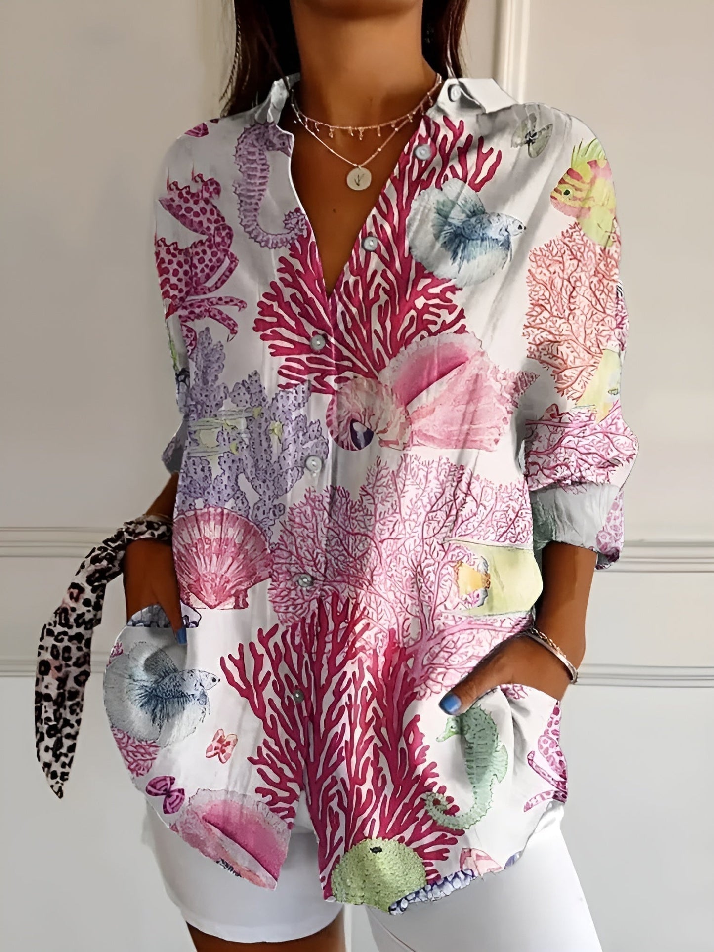 Joie - Blusa con estampado floral y botones