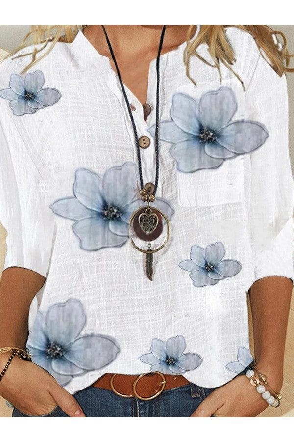 Maria - Blusa floral de media manga y escote en pico