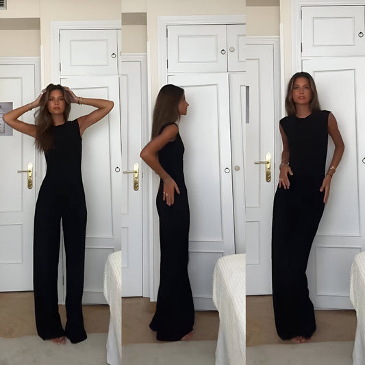 Mono elegante sin mangas de estilo casual con pantalón recto