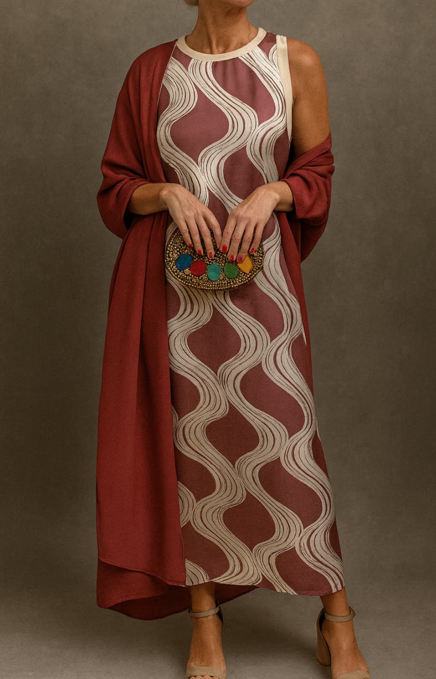 LETICIA | VESTIDO SATINADO CON ESTOLA ELEGANTE