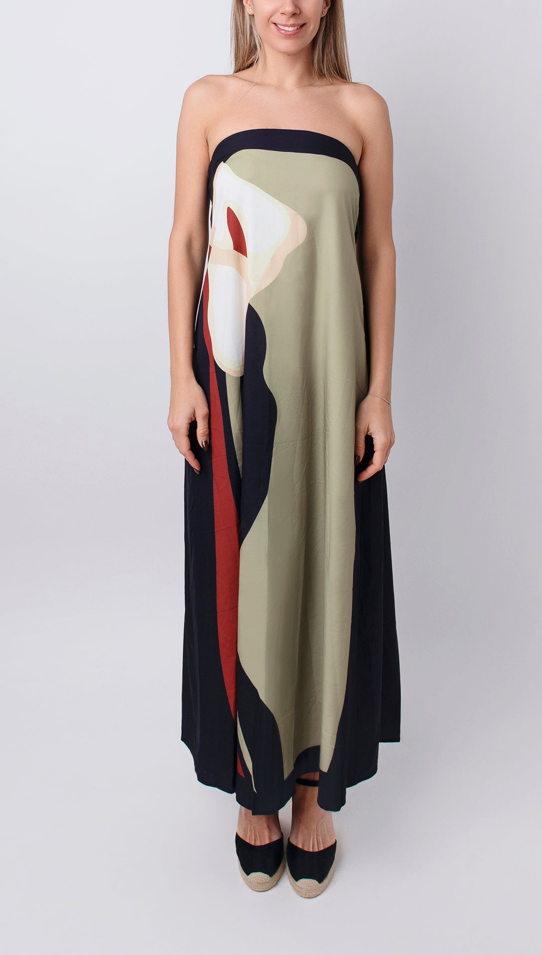 Paula - Vestido estampado con escote palabra de honor