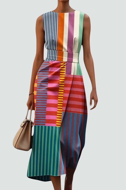 PALOMA | VESTIDO MIDI CON RAYAS ARTÍSTICAS