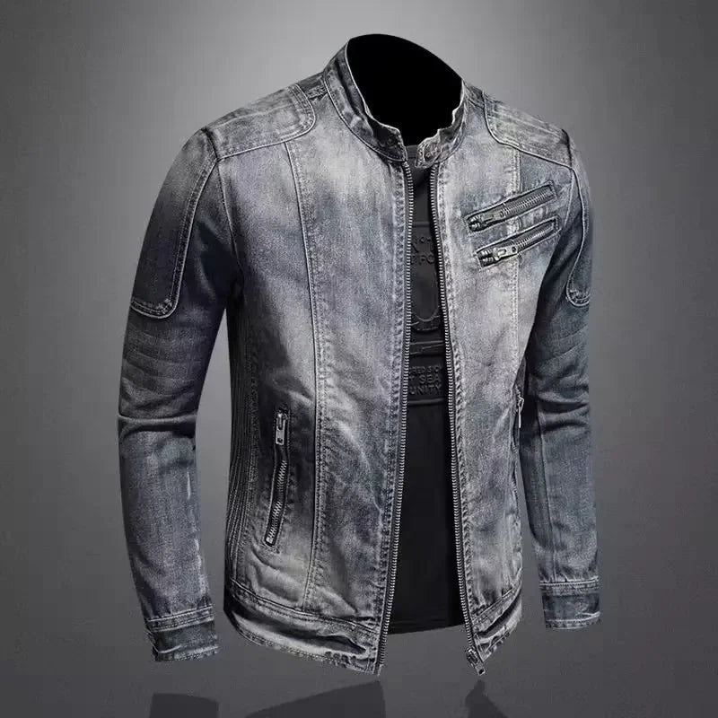 Chaqueta vaquera retro de hombre – cuello alto, estilo casual