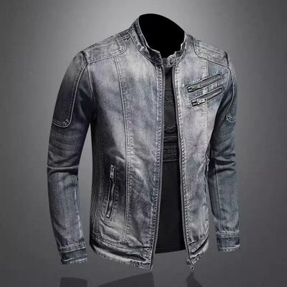Chaqueta vaquera retro de hombre – cuello alto, estilo casual