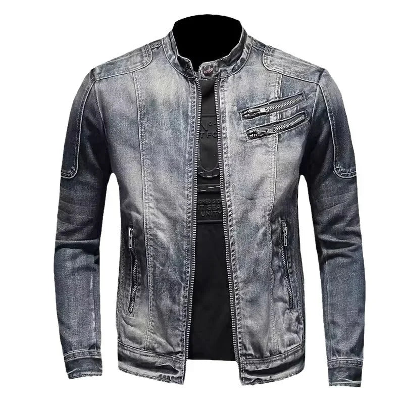 Chaqueta vaquera retro de hombre – cuello alto, estilo casual