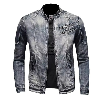 Chaqueta vaquera retro de hombre – cuello alto, estilo casual