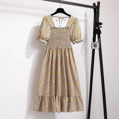 Vestido midi de verano Lucía estilo boho, con mangas cortas y escote cuadrado