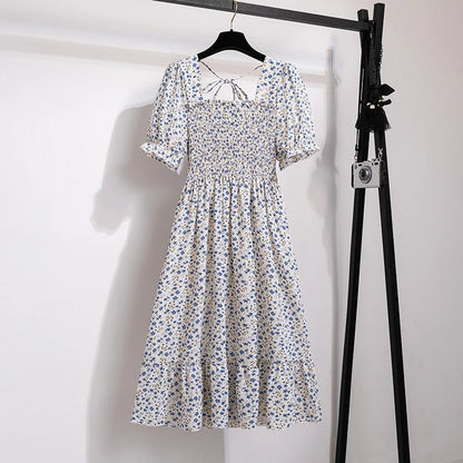 Vestido midi de verano Lucía estilo boho, con mangas cortas y escote cuadrado