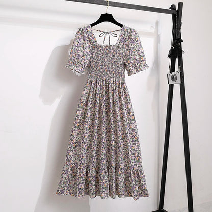 Vestido midi de verano Lucía estilo boho, con mangas cortas y escote cuadrado