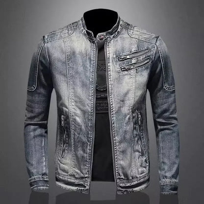 Chaqueta vaquera retro de hombre – cuello alto, estilo casual