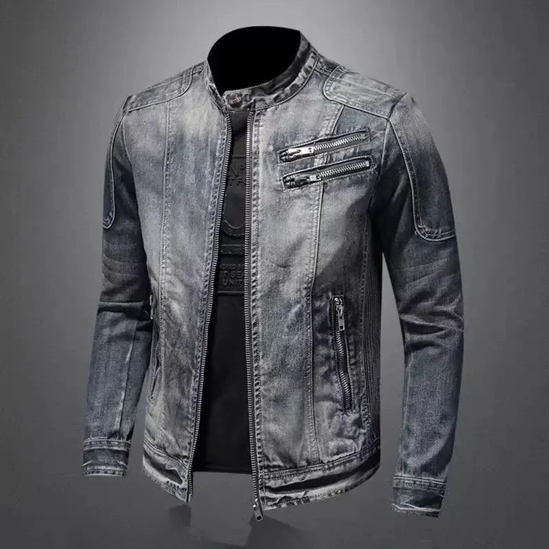 Chaqueta vaquera retro de hombre – cuello alto, estilo casual