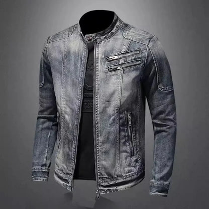 Chaqueta vaquera retro de hombre – cuello alto, estilo casual