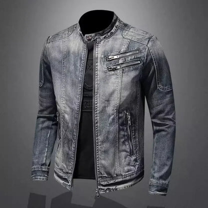 Chaqueta vaquera retro de hombre – cuello alto, estilo casual