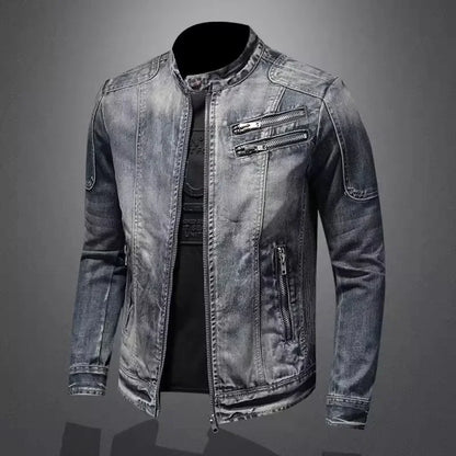 Chaqueta vaquera retro de hombre – cuello alto, estilo casual